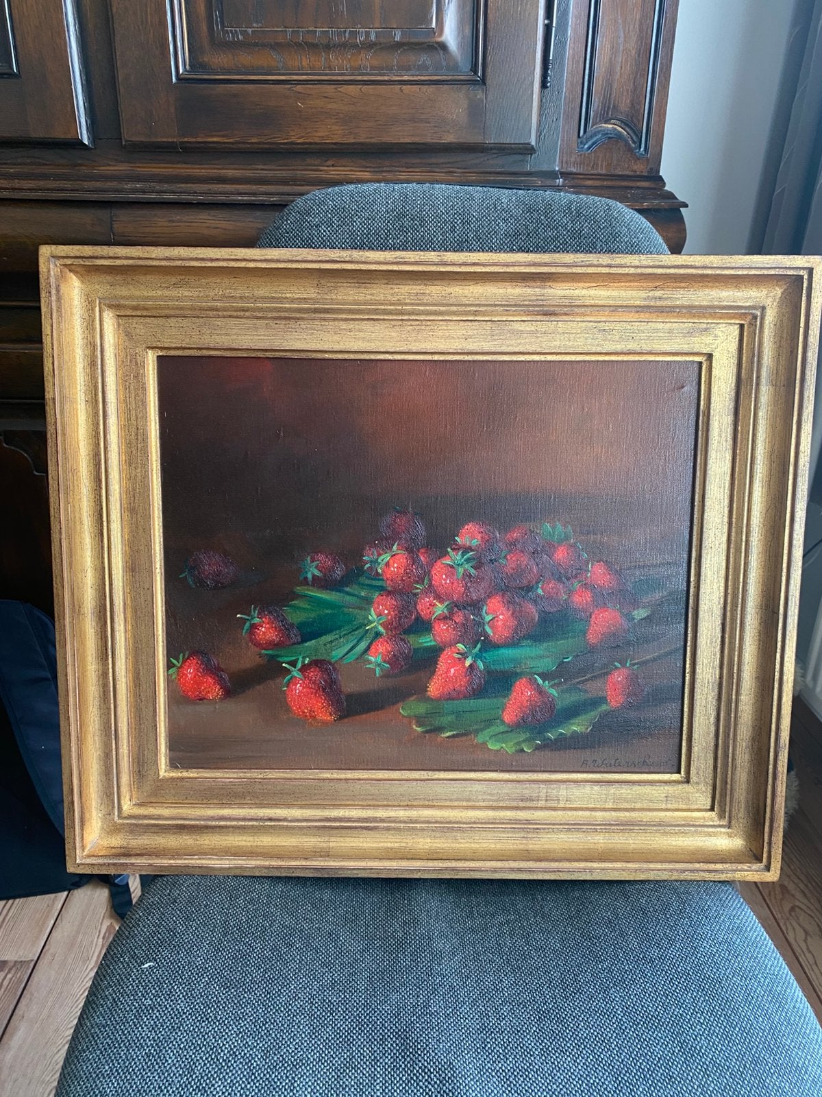 Schilderij met aardbeien, Ophalen