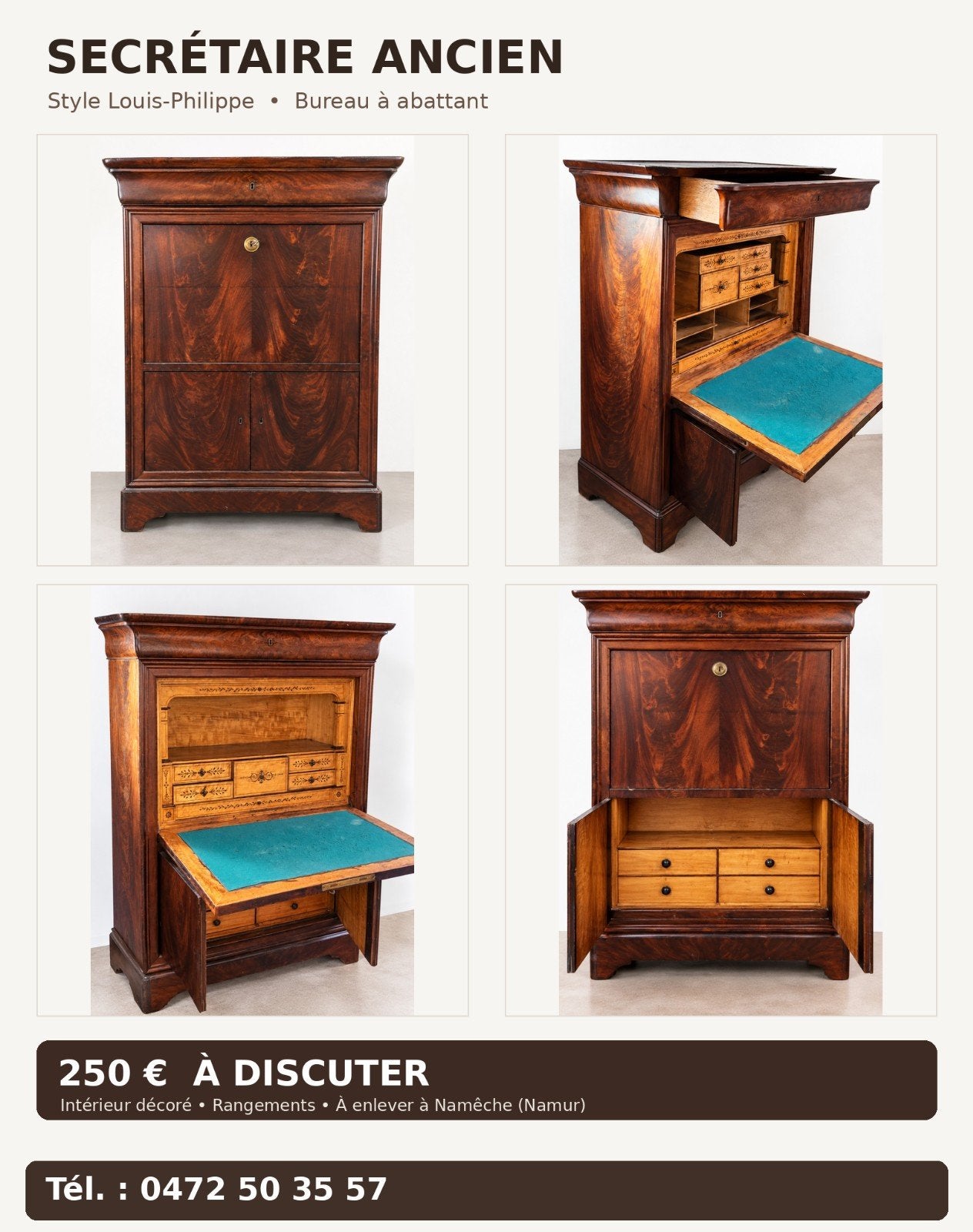 Secrétaire ancien – Style Louis-Philippe, Huis en Inrichting, Ophalen, Hout