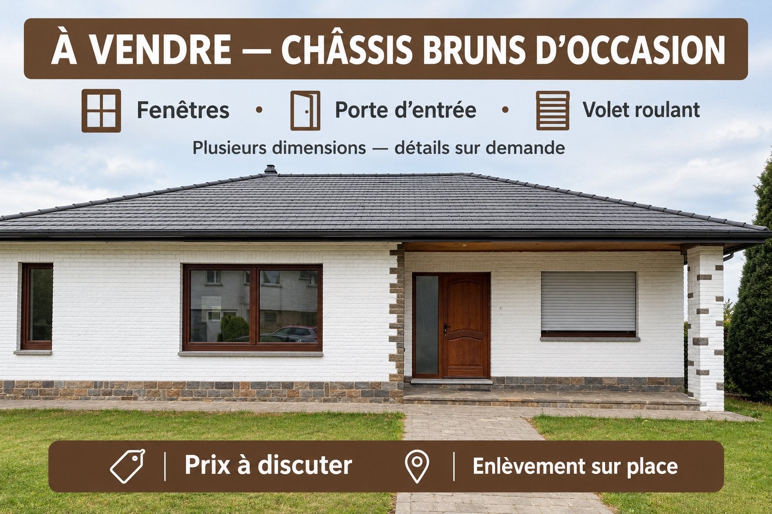 CHÂSSIS BRUNS D’OCCASION, Bricolage & Construction, Châssis de fenêtre, Enlèvement, Utilisé, Vitre comprise