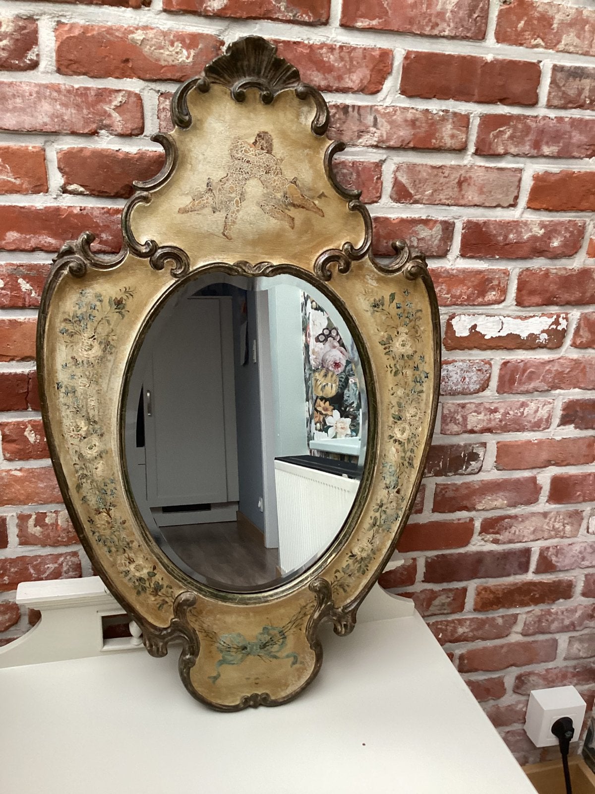 VINTAGE ROCOCO ITALIAANSE OVALE WANDSPIEGEL, Ophalen, Minder dan 50 cm, Minder dan 100 cm