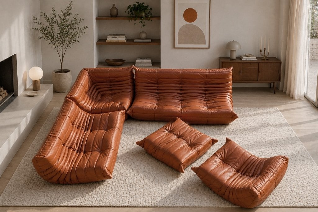 Togo Ligne Roset sofa - cognac lichtbruin leder, Huis en Inrichting, Zetels | Zetels en Chaises Longues, Zo goed als nieuw, Leer