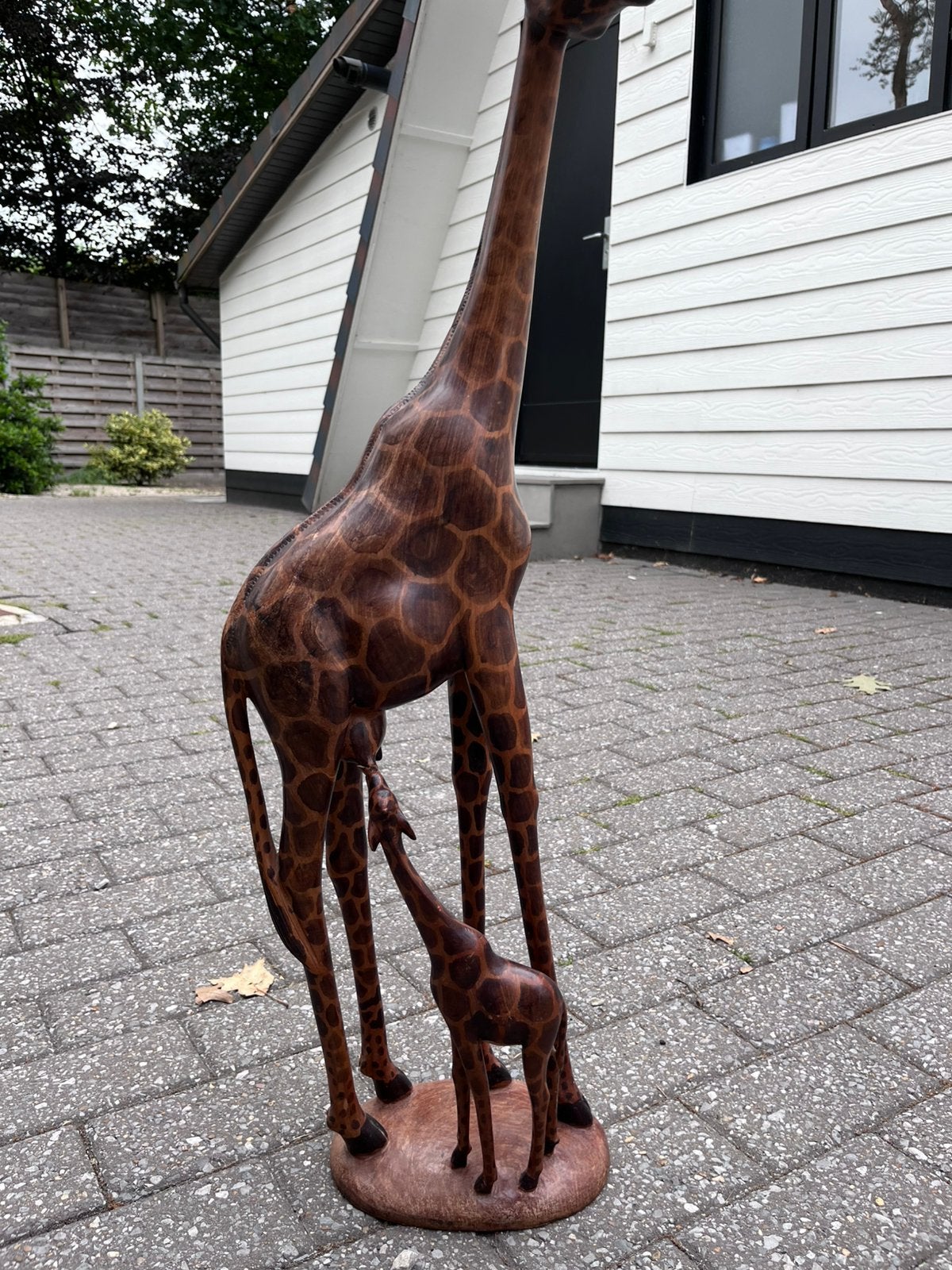 Authentieke houten giraffe met jong (Kenia), Ophalen, Handgemaakt, Hout, Beeld