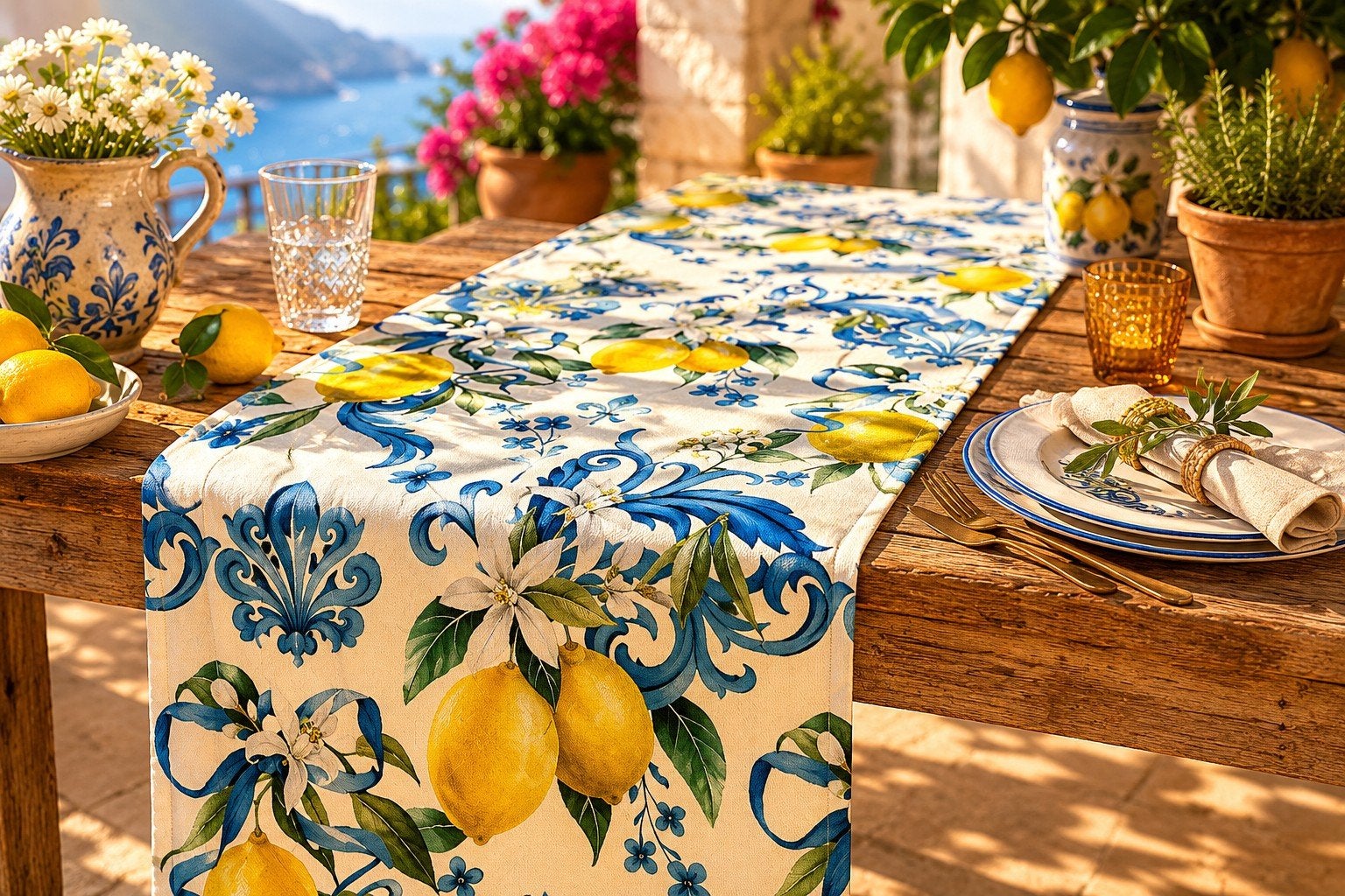 Mediterrane tafelloper van Amalfi met citroen — Italië, Ophalen of Verzenden