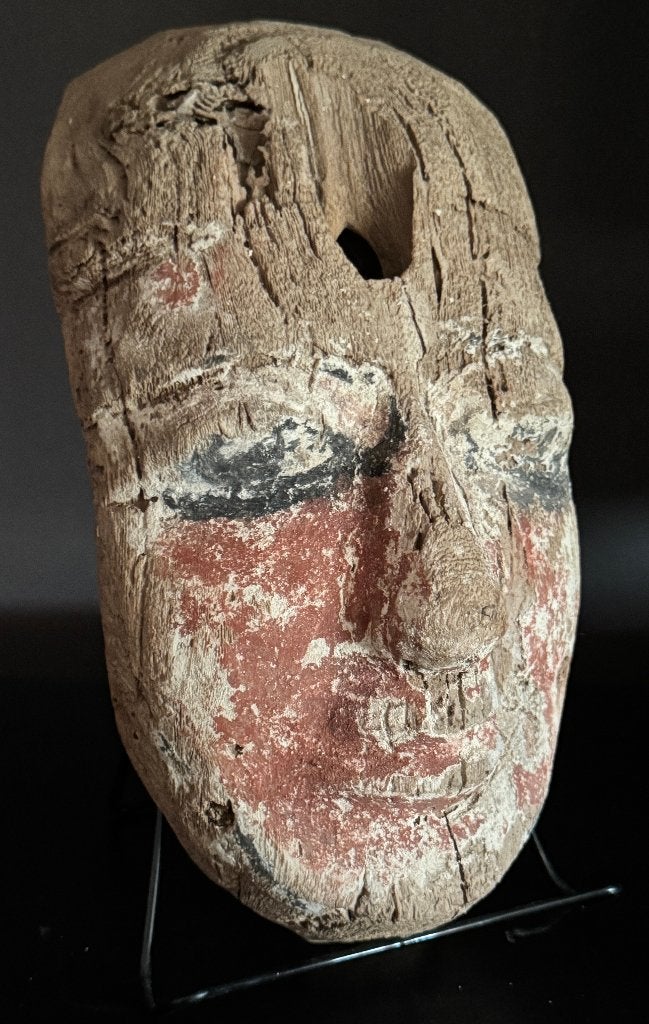 Oud-Egyptisch houten sarcofaagmasker, Antiek en Kunst, Masker, Geschilderd, Rood, Ophalen