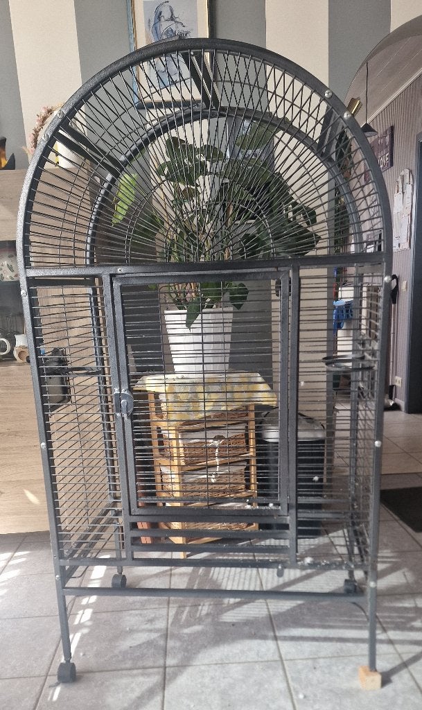Mooie sterke Papegaai/Parkiet kooi in hamerslag lak, Ophalen, Gebruikt, Metaal, Vogelkooi