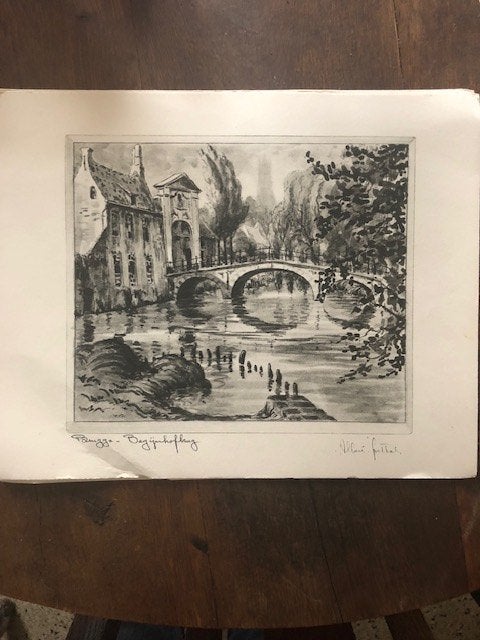 6 dessins au fusain d'Albert Goethals, Antiquités & Art, Enlèvement ou Envoi, Signé, Dessin, Paysage urbain / rural