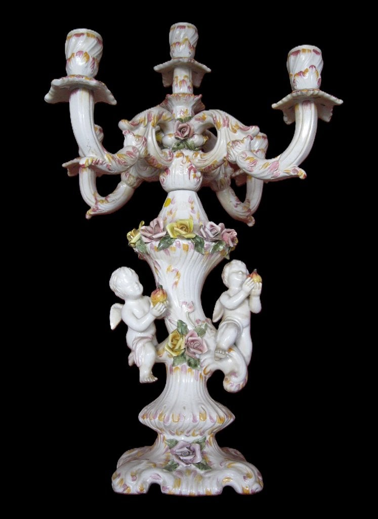 Capodimonte dubbeldelig porseleinen kandelaar., Ophalen, Keramiek of Aardewerk