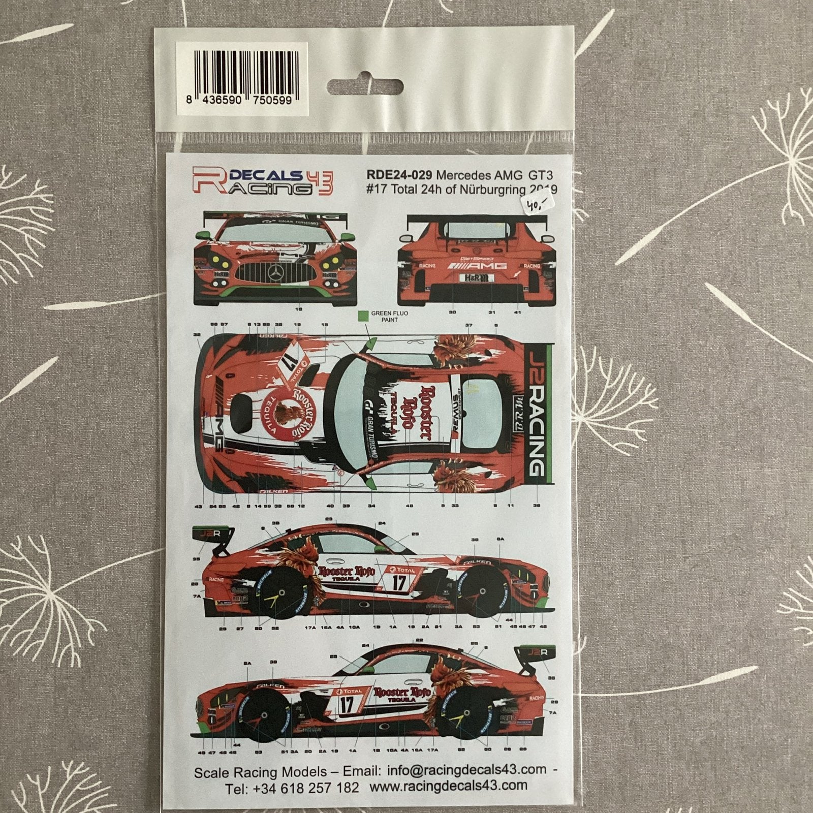 Racing Decals 43 Mercedes AMG GT3 #17 Rooster Rojo decals, Hobby en Vrije tijd, Modelbouw | Auto's en Voertuigen, Verzenden, Zo goed als nieuw