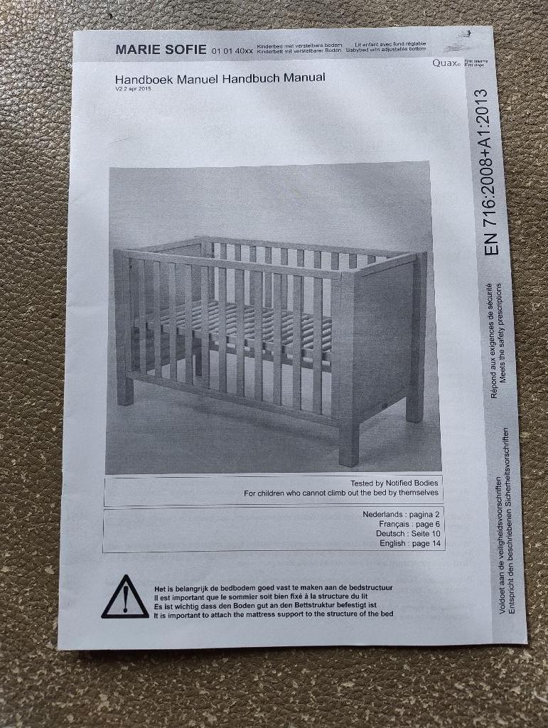 babybed quax meegroeibed taupe, incl. matras en bedomranding, Ophalen, Zo goed als nieuw, Ledikant