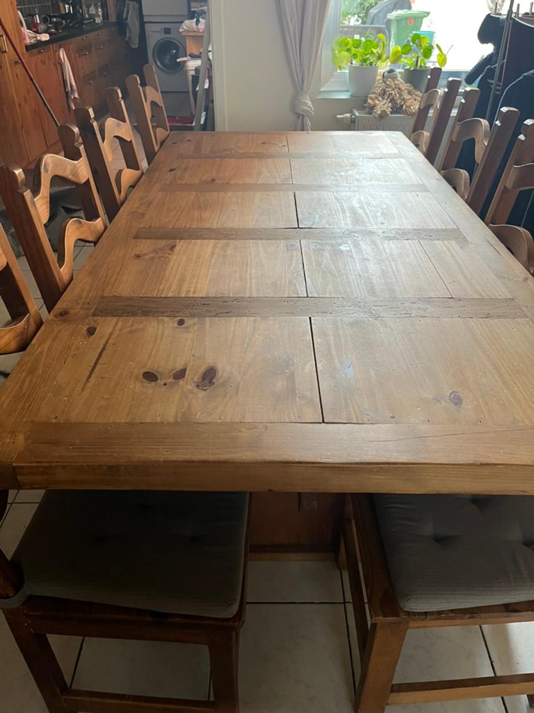 Tafel met 8 stoelen, Huis en Inrichting, Ophalen, Gebruikt, 50 tot 100 cm, Vijf personen of meer