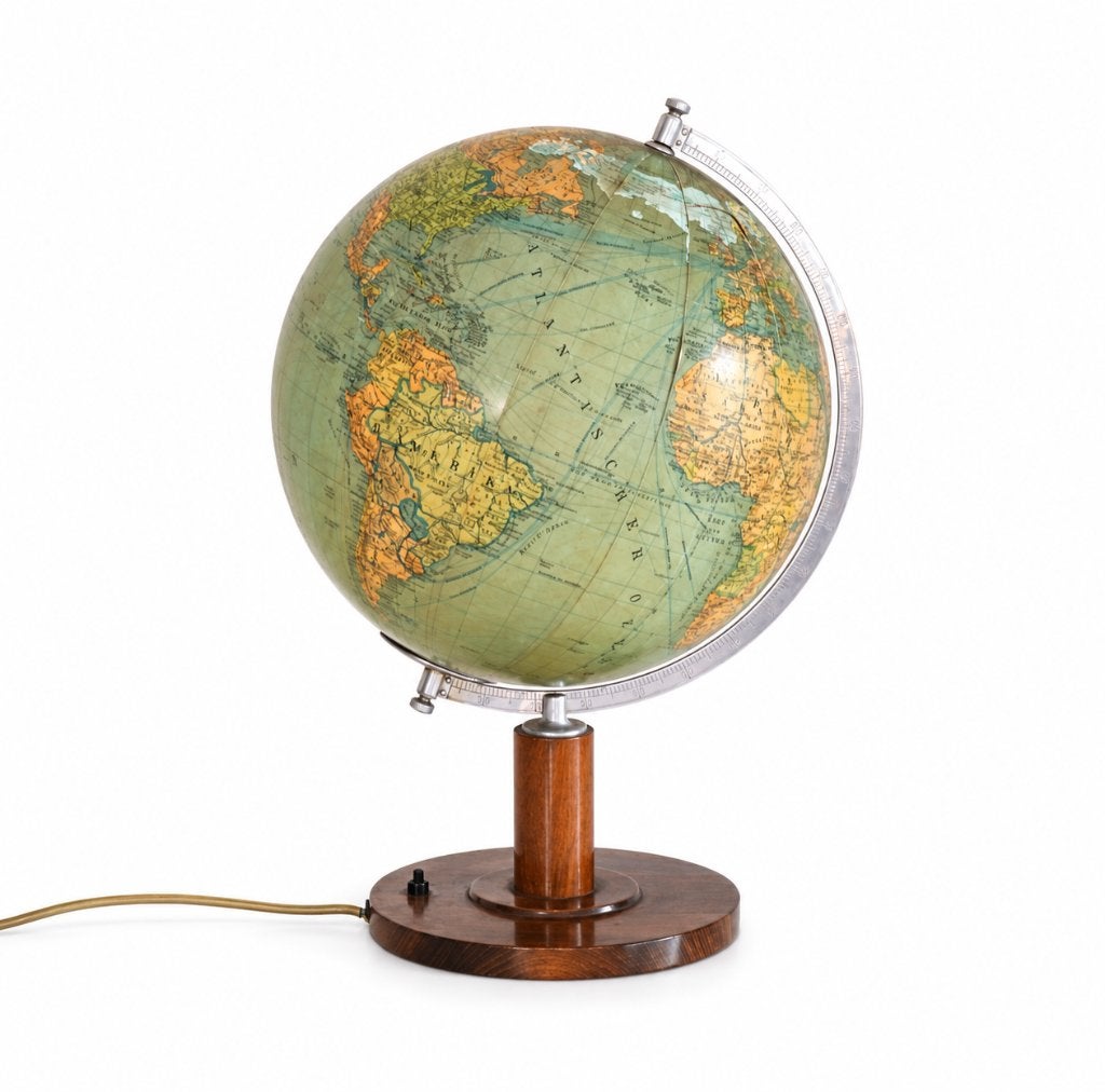 Mid Century glazen bol houten voet 1940 / 50 - Vintage Globe, Ophalen of Verzenden, Gebruikt