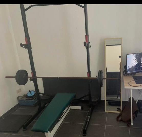 Squat / bench : pullup rack +  bank + 110kg, Sport en Fitness, Fitnessmaterialen, Ophalen, Gebruikt