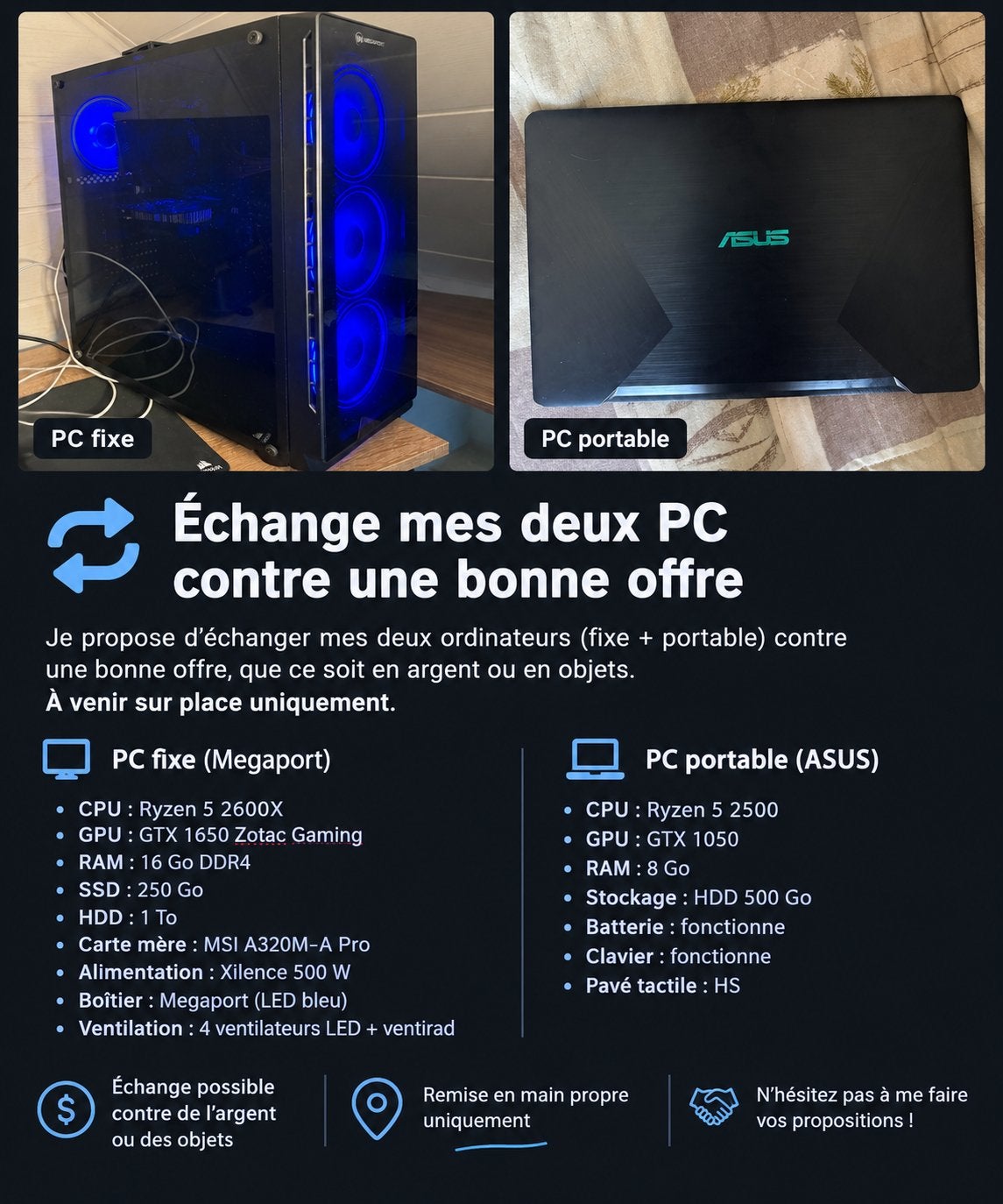 Echange 2 PC ou Offre, Enlèvement, Reconditionné