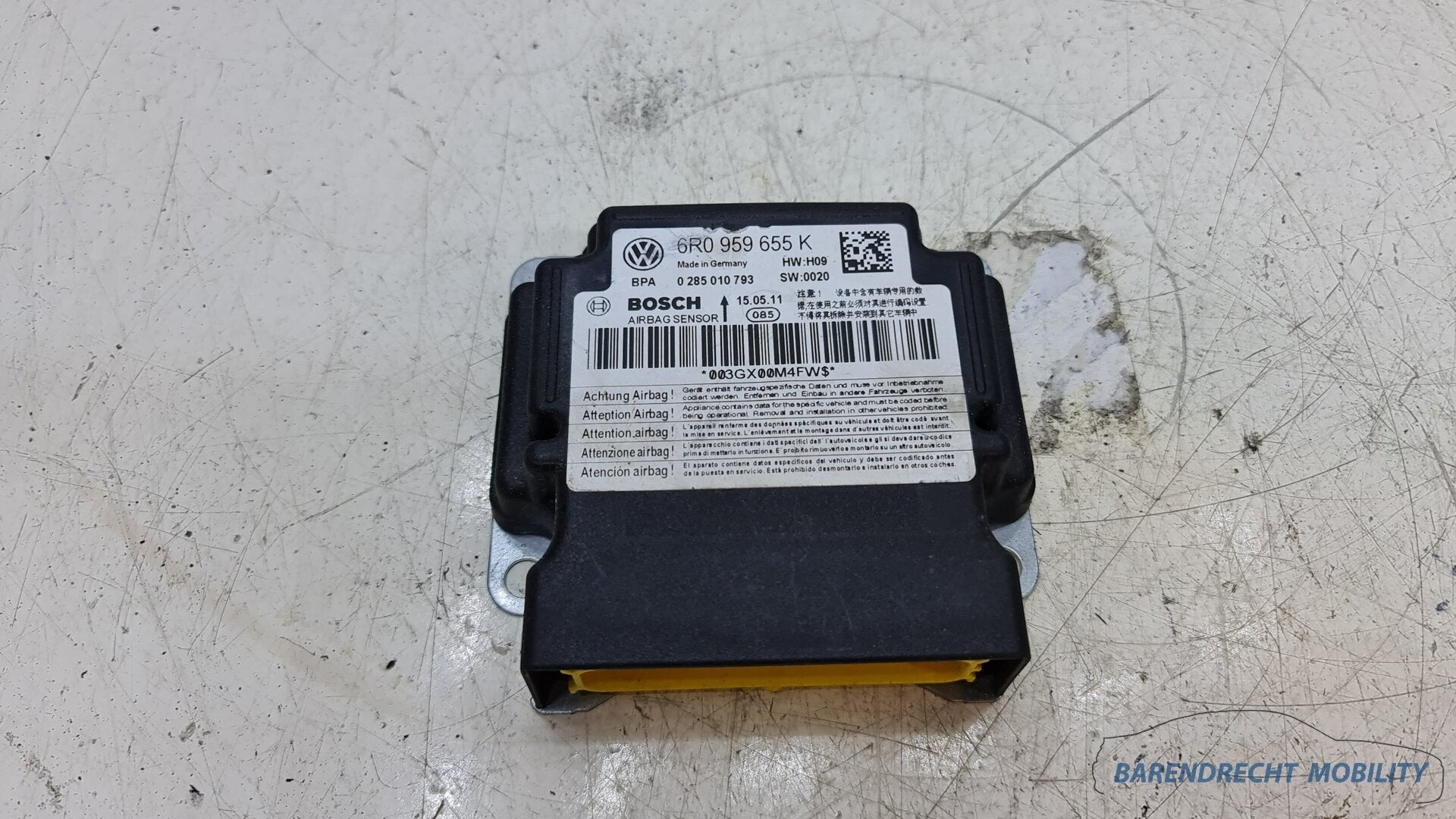 VW Polo 6R Airbag Sensor ECU Module 6R0959655K origineel net, Autovia A-2, Km 585 585
08760  Martorell, ES, SEAT S.A., Utilisé