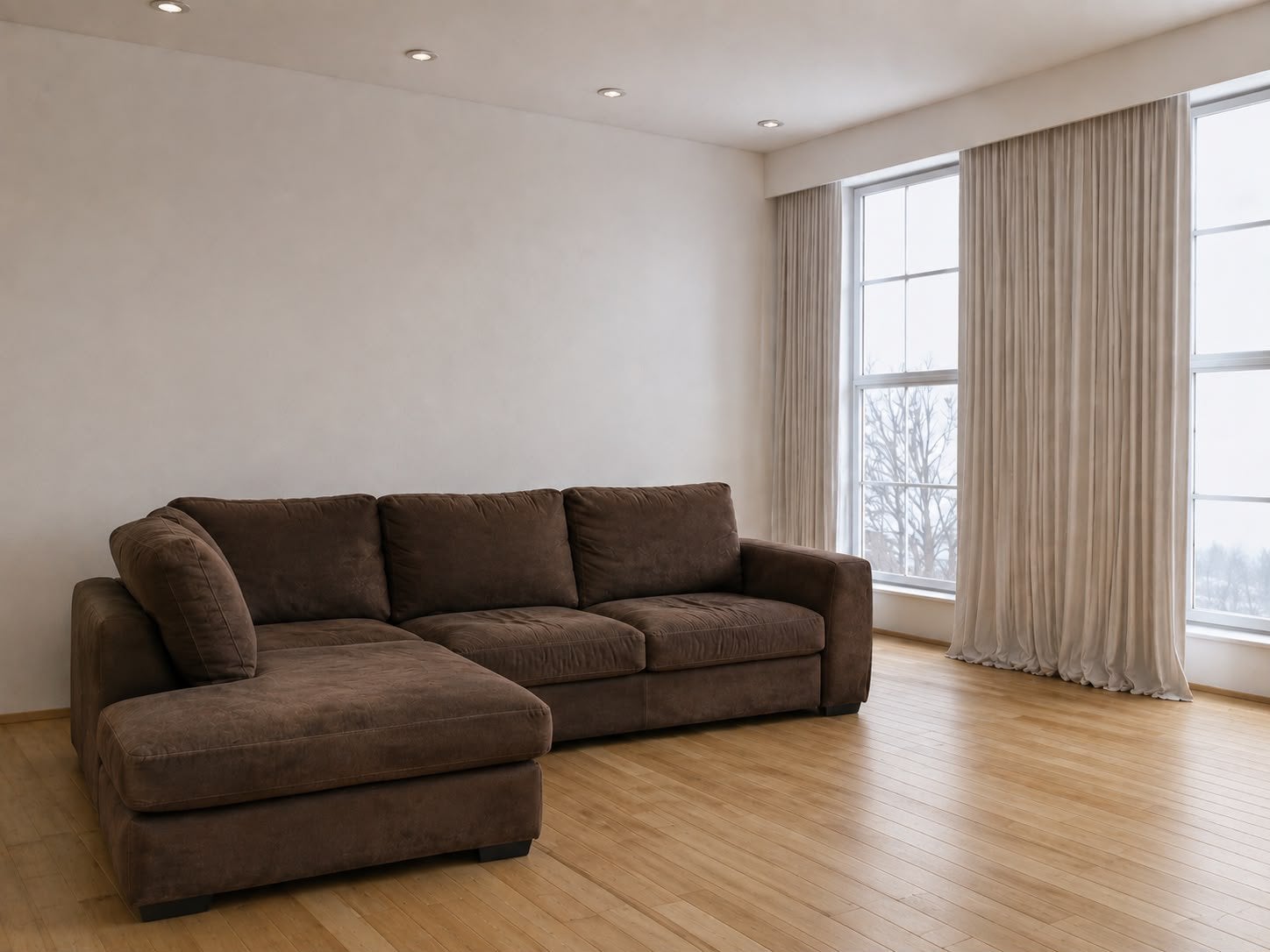Gratis L-zetel Massief en comfortabel Bruin stof / Gebruikt, Ophalen, Gebruikt, Hout