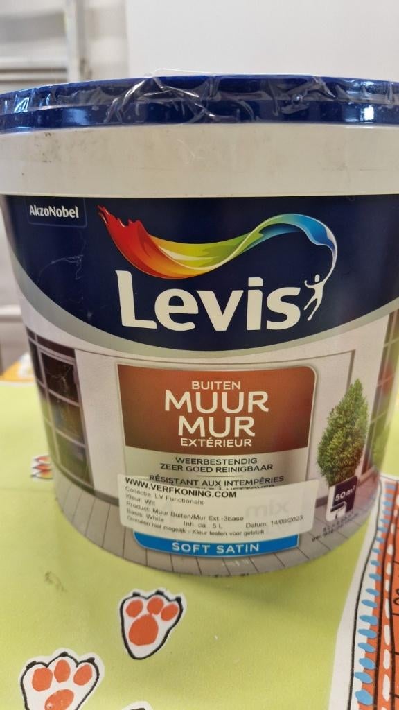 Levis gevelverf zijdeglans wit 5L, Doe-het-zelf en Bouw, Ophalen, 5 tot 10 liter, Wit, Nieuw
