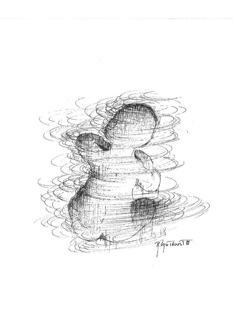 Dessin original à la plume - Vie non née -Redgie van Troost, Antiquités & Art, Art | Peinture | Moderne, Figures, Autres techniques