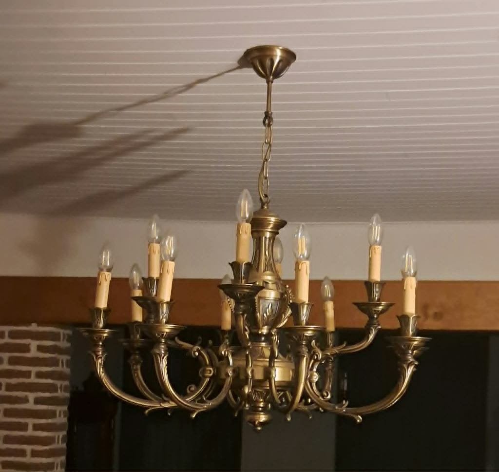 Grand lustre classique à 12 lumières, Ophalen, Zo goed als nieuw, Metaal, Style Hollandais