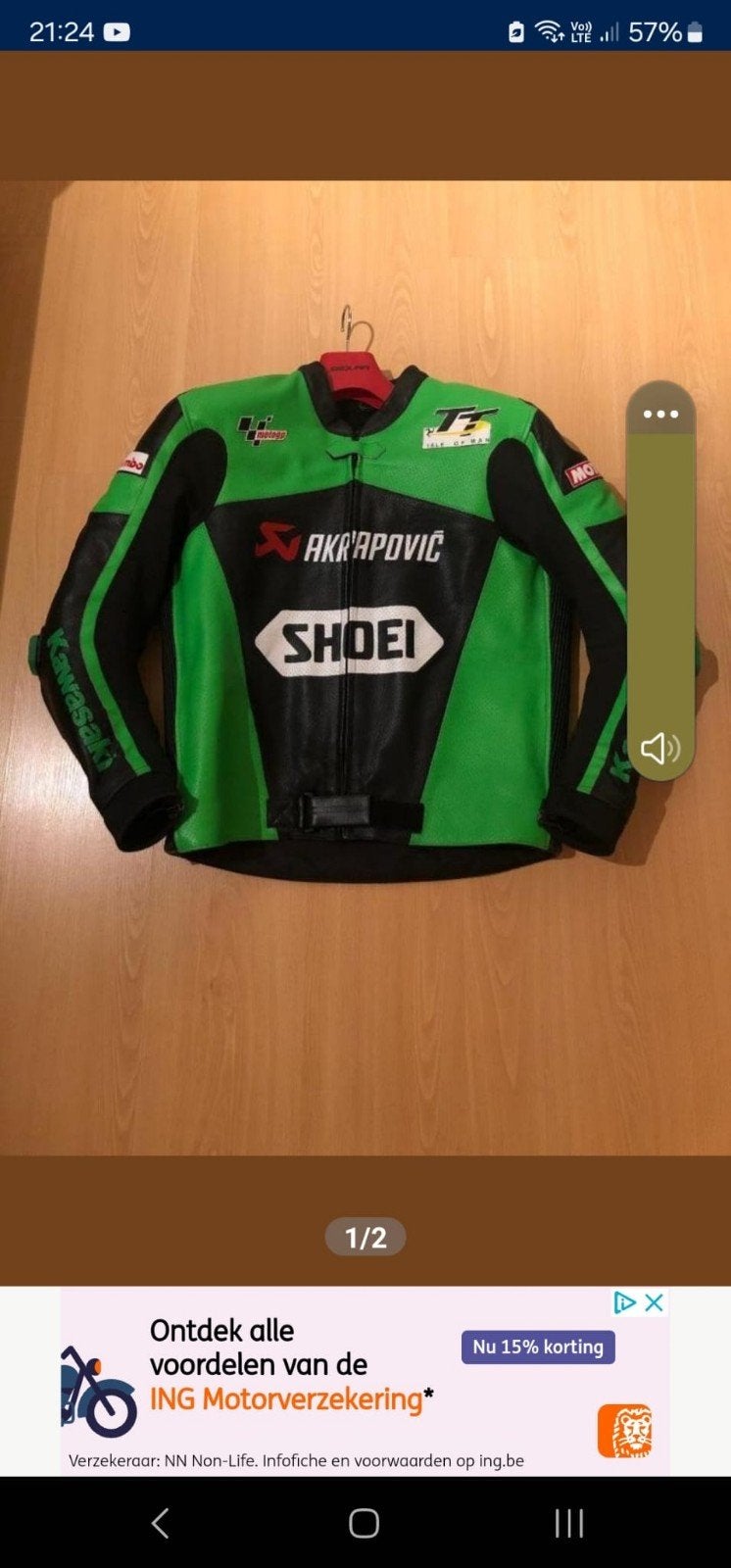 kawasaki leather jacket maat M, Motoren, Ophalen