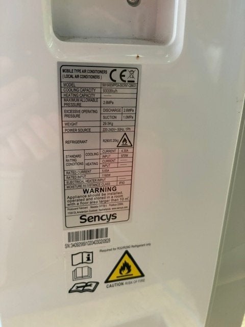 Mobiele airco, Ophalen, Gebruikt, Timer, Minder dan 60 m³