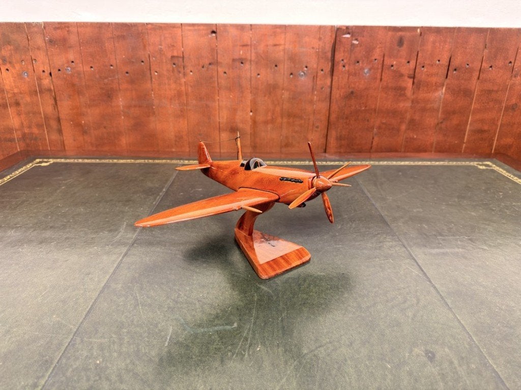 Engelse Mahoniehouten Spitfire Modelvliegtuig, Antiek en Kunst, Ophalen of Verzenden