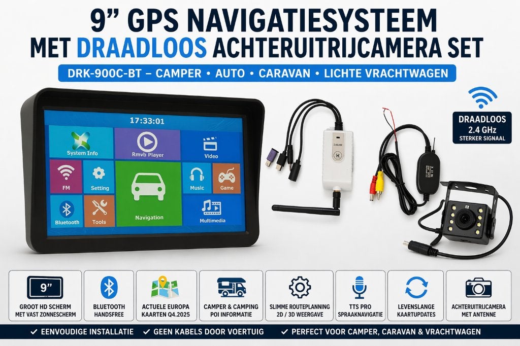 7” / 9” Camper & Truck GPS  + Draadloze Achteruitrijcamera, Draadloos, Info@drktech.be, Nieuw, Ophalen of Verzenden