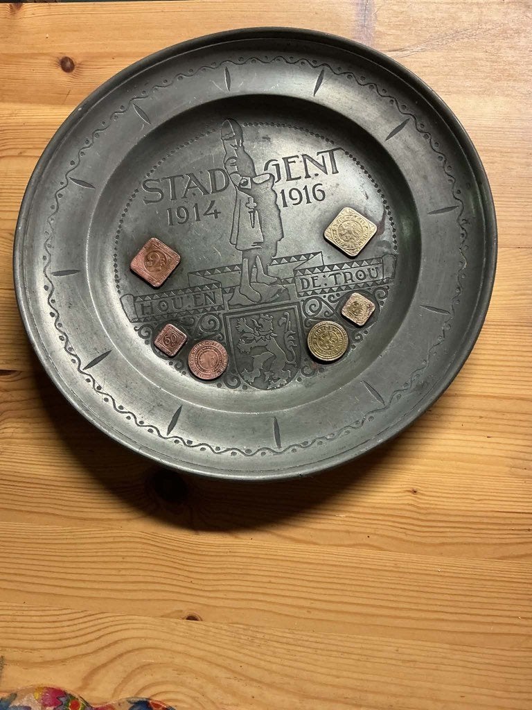 Assiette en étain commémorative Guerre 14-18, Antiek en Kunst, Antiek | Tin, Ophalen