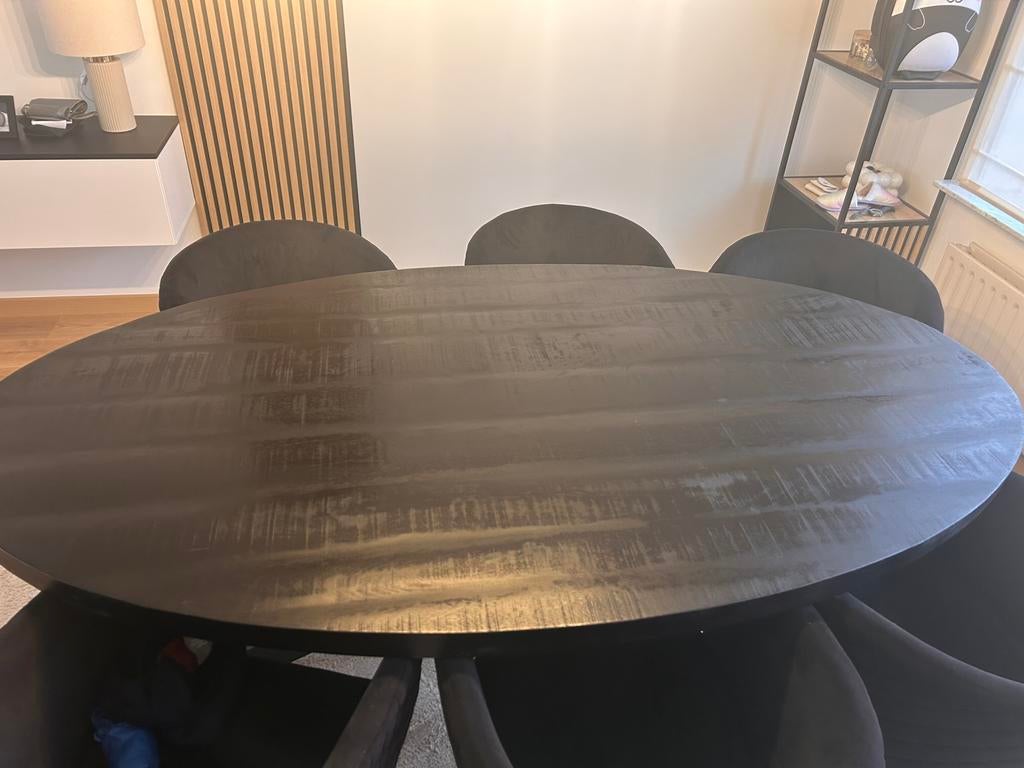 Eete tafel met 6 stulen echt houte, Ophalen, Zwart