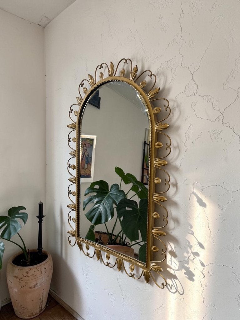miroir doré vintage avec feuilles/miroir mural, Antiquités & Art, Enlèvement