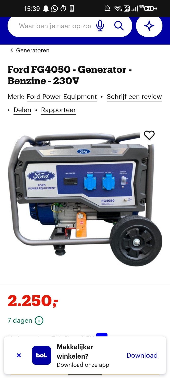stroom generator, Doe-het-zelf en Bouw, Aggregaten, Ophalen