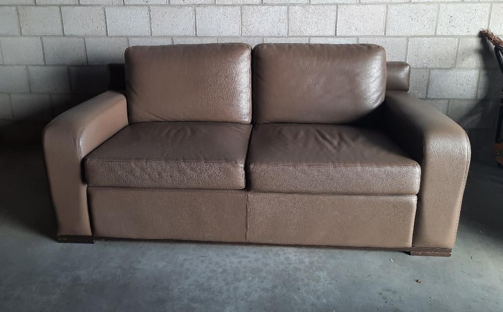 Stijlvolle klassieke zetel (ruime2-zit) in bruin leder, Ophalen, Gebruikt, Klassiek, 150 tot 200 cm