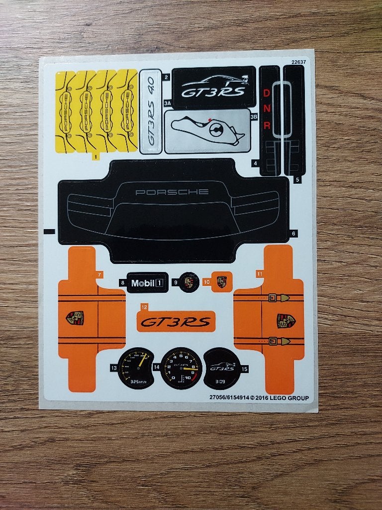 Lego stickervel set 42056 Porsche 911 GT3 RS, Neuf, Enlèvement ou Envoi, Lego, Technic