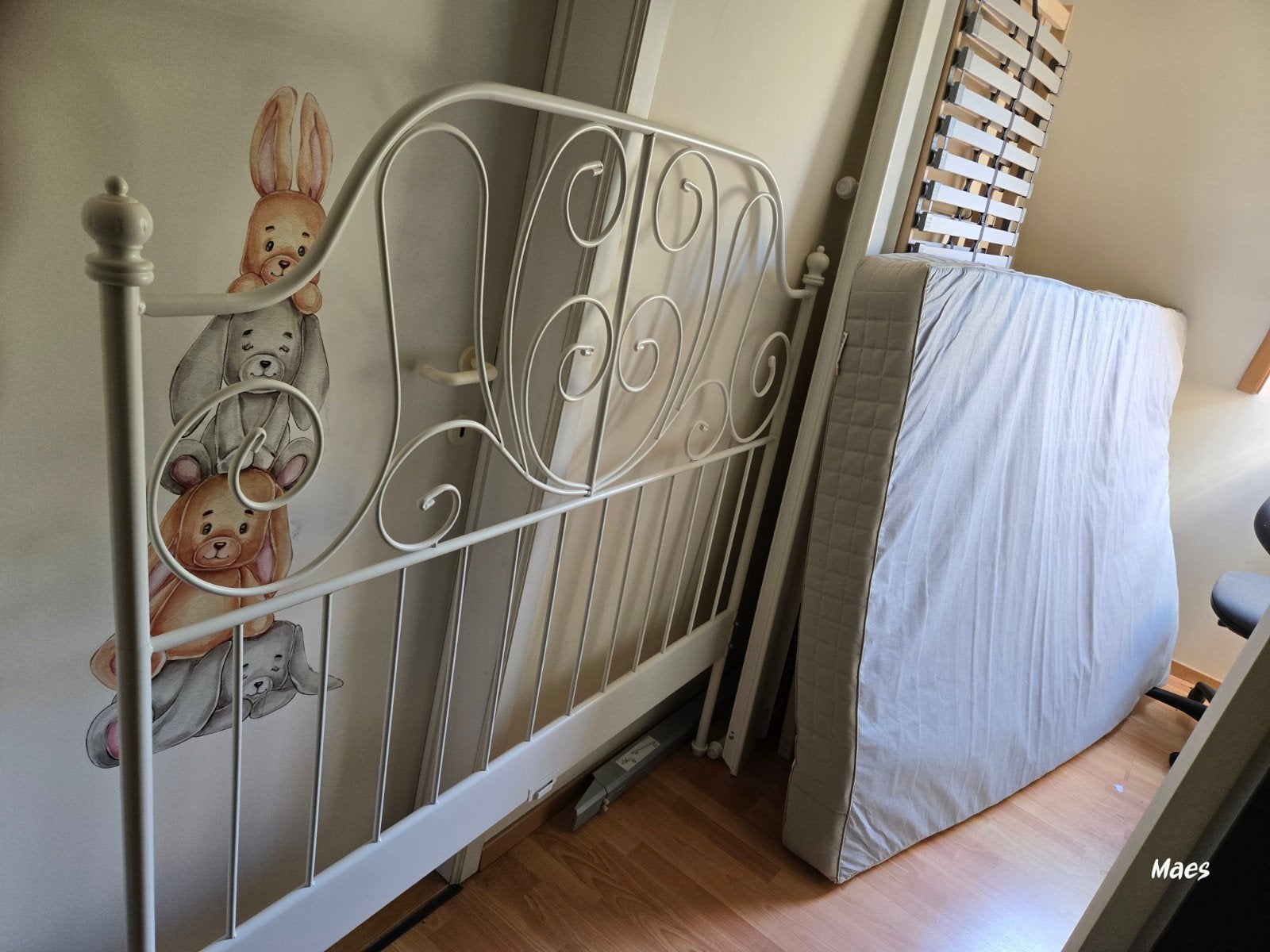 Bed, Huis en Inrichting, Slaapkamer | Bedden, Ophalen, Gebruikt, Twijfelaar, Wit