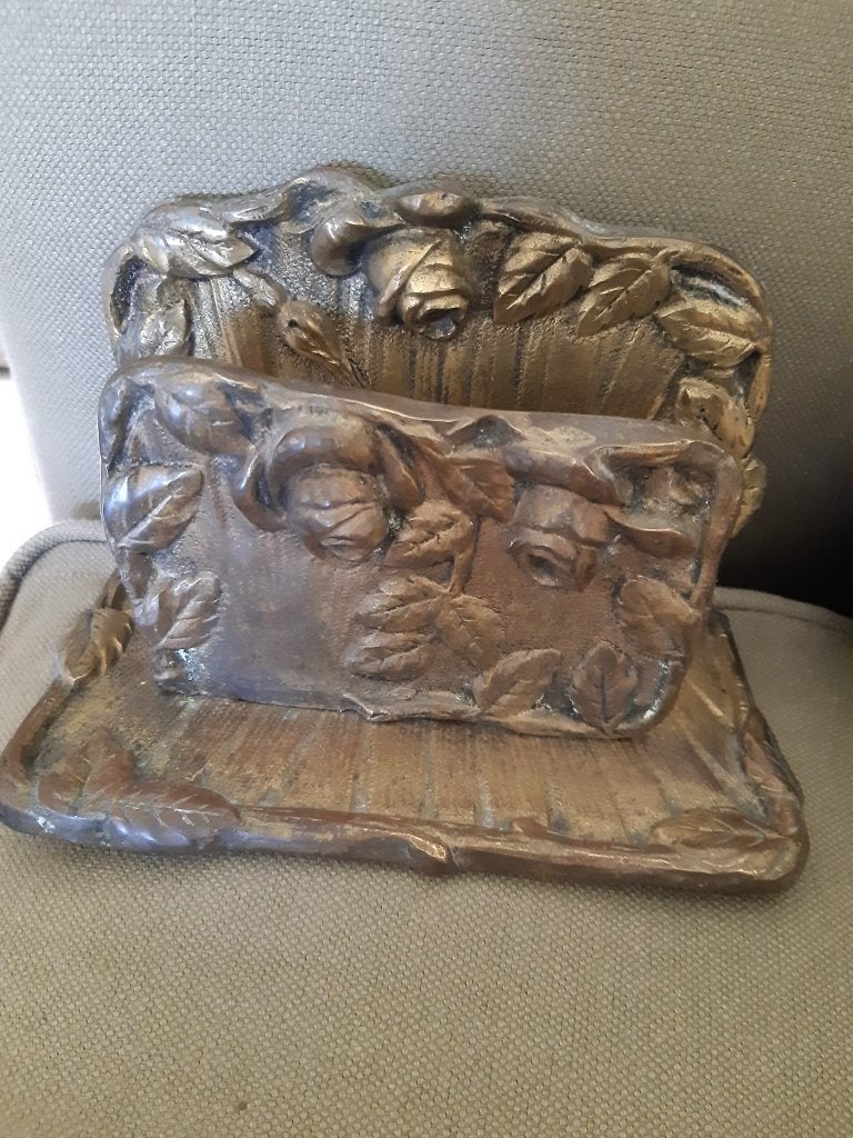 Ancien range-courrier art nouveau - bronze, Antiquités & Art, Enlèvement ou Envoi, Bronze