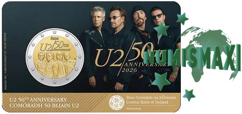 2 euro Ierland 2026 Rockband U2 in coincard, Ophalen of Verzenden, Ierland, 2 euro