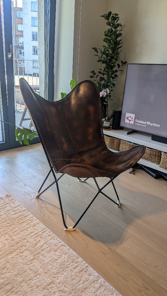 Vintage Cognac Leather Butterfly Chair, Enlèvement