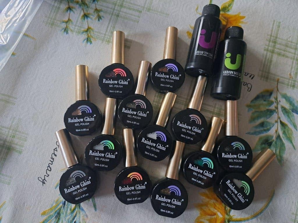 Nieuw!  Set Rainbow Ghini Gel Nagellak + Base & Top Coat, Overige kleuren, Nieuw, Ophalen of Verzenden, Accessoires