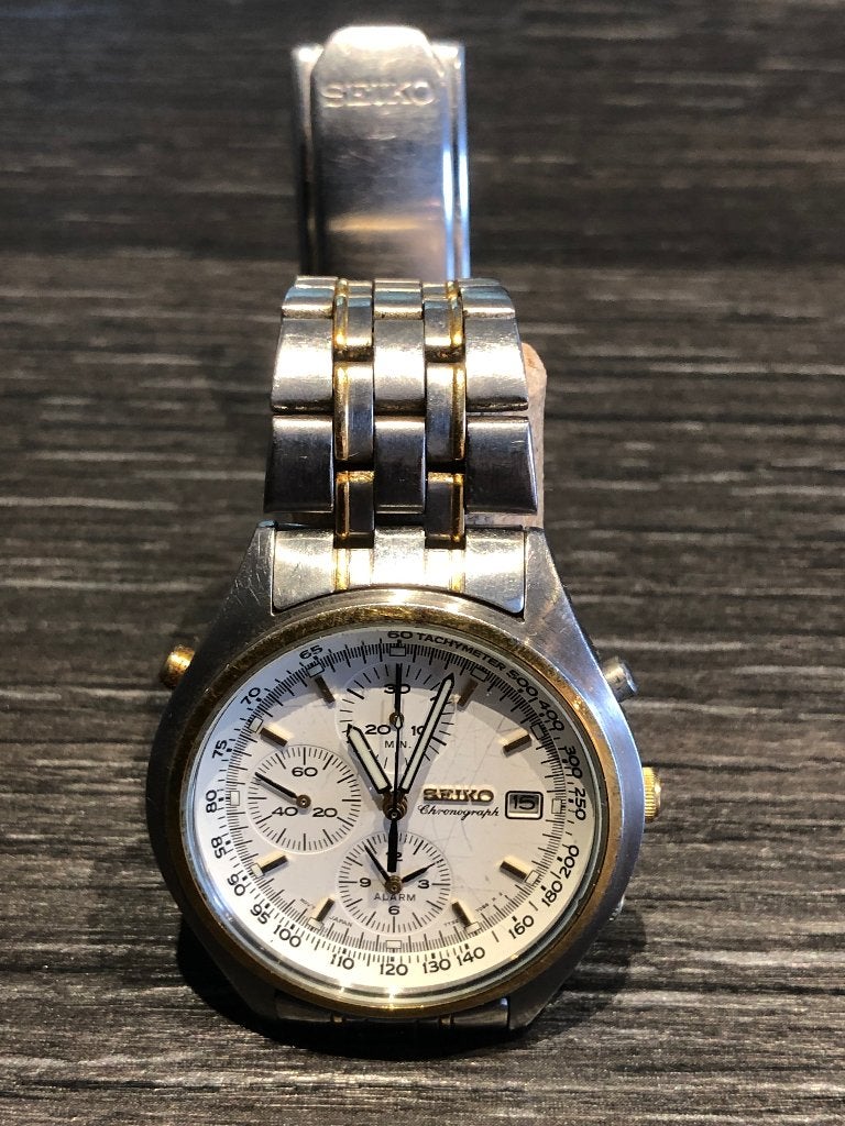 Vintage Seiko Chrono 7T32-7C60 – 90's  'Panda' Klassieker!, Enlèvement, Montre-bracelet, Seiko