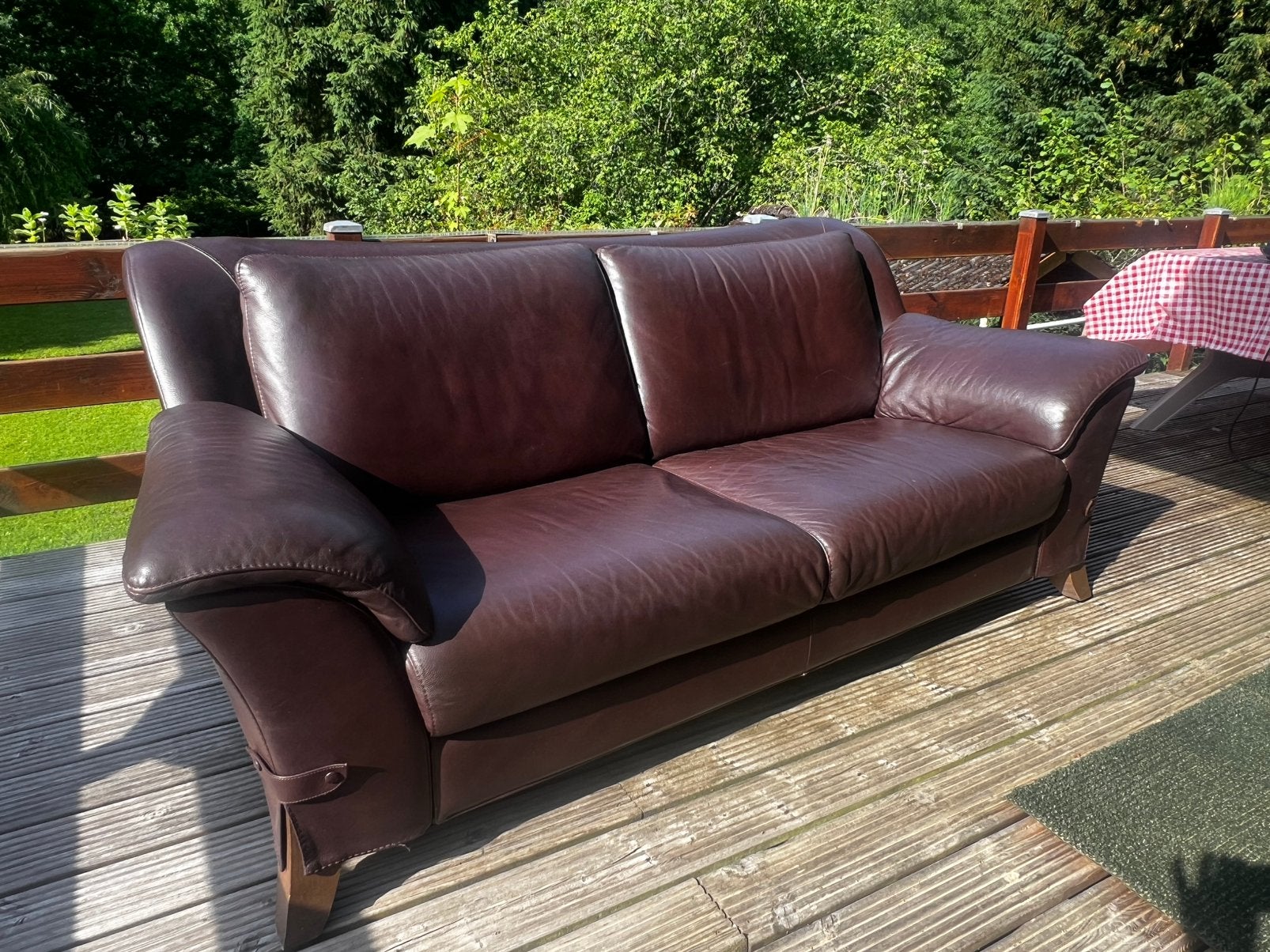 Zetel leder Natuzzi 3 pers. Kastanjebruin, Huis en Inrichting, Ophalen, Driepersoons, Zo goed als nieuw, 200 tot 250 cm