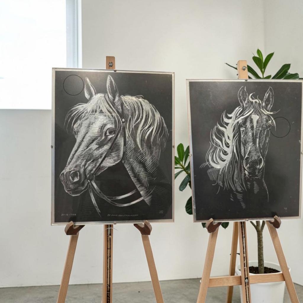 Twee unieke kunstwerken (24  30 cm) op scratchboard, Antiek en Kunst, Kunst | Litho's en Zeefdrukken, Ophalen of Verzenden
