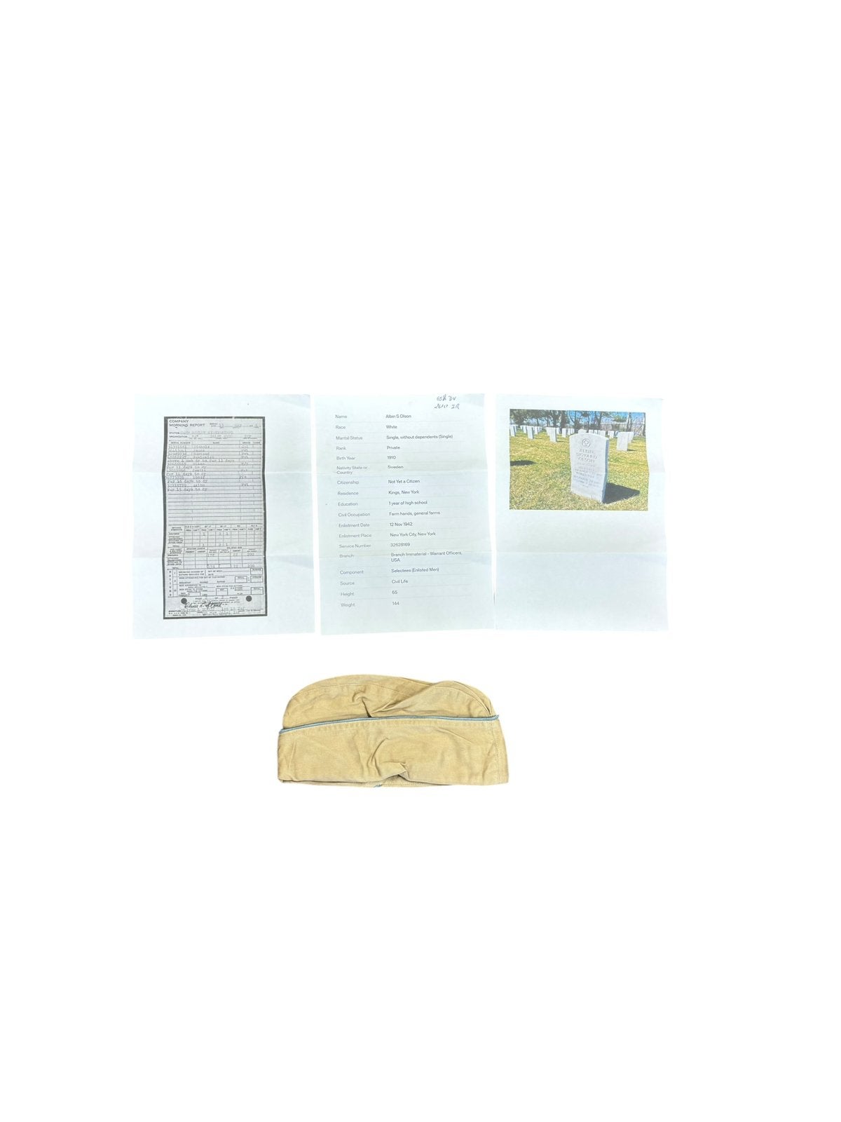 Calot US WWII Nominatif 65th Division ww2 militaria, Verzenden