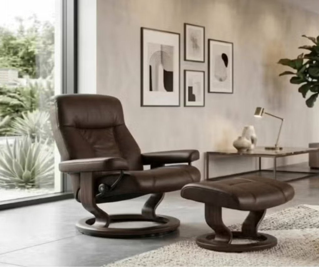 stressless relax met voetbankje, Ophalen, Gebruikt, Hout