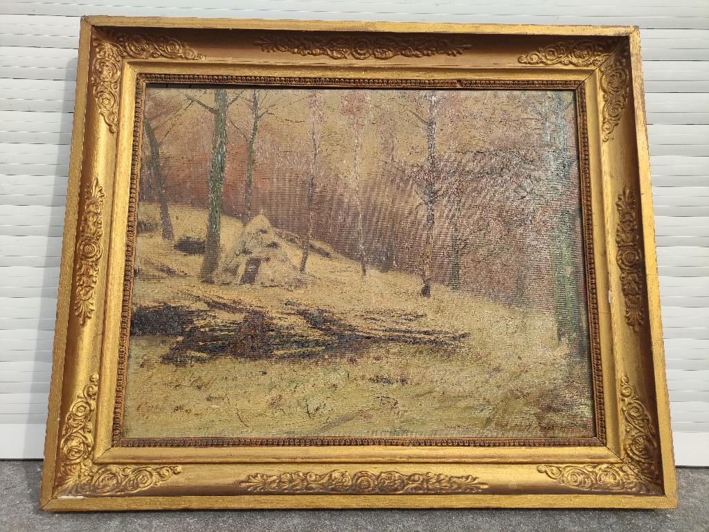 huile sur toile paysage enneige signe renee prinz, Antiquités & Art, Enlèvement ou Envoi