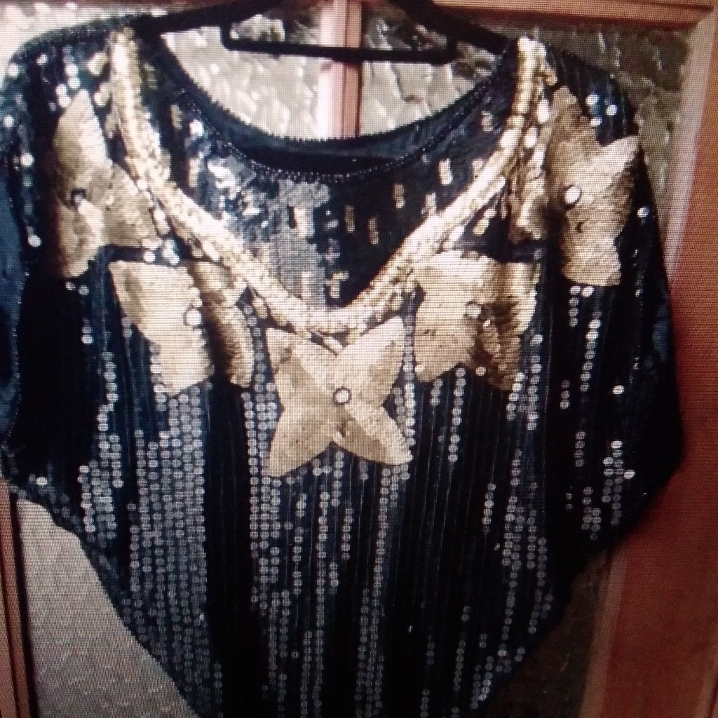 Blouse vintage à sequins, Vintage bloesje, Envoi, Porté