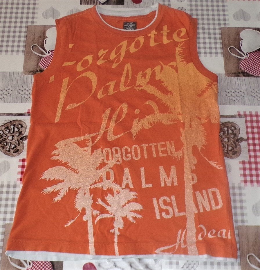 158/164 13/14 singlet t-shirt zonder mouwen tanktop oranje, Ophalen of Verzenden, Gebruikt, Jongen, Shirt of Longsleeve
