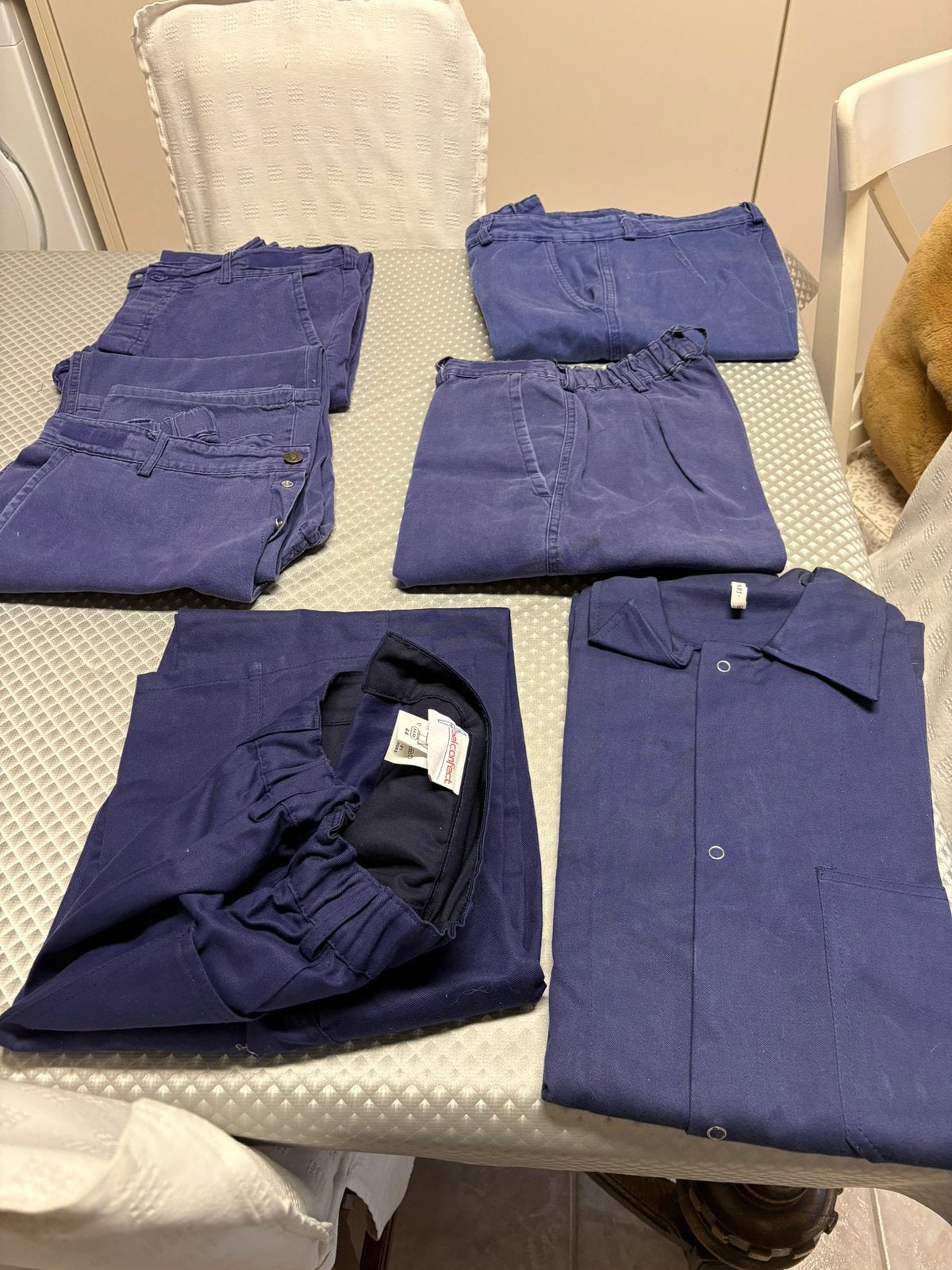 5 Pantalons travail taille 44 plus 1 veste taille 48 bleu, Enlèvement ou Envoi, Utilisé