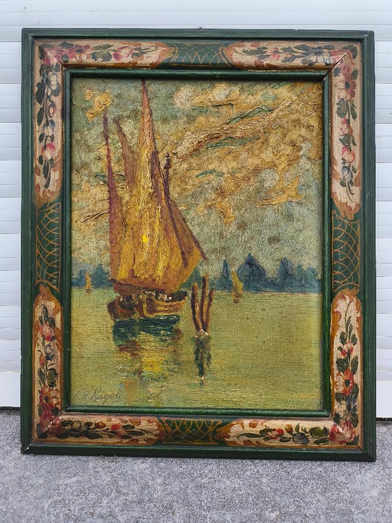 Huile sur panneau venise signe rigoli rigoletto, Enlèvement ou Envoi