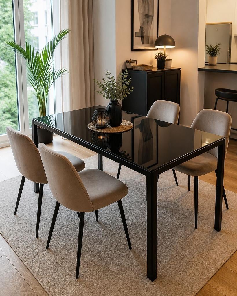 Glazen tafel metaal poten, Huis en Inrichting, Tafels | Eettafels, Ophalen of Verzenden, Metaal