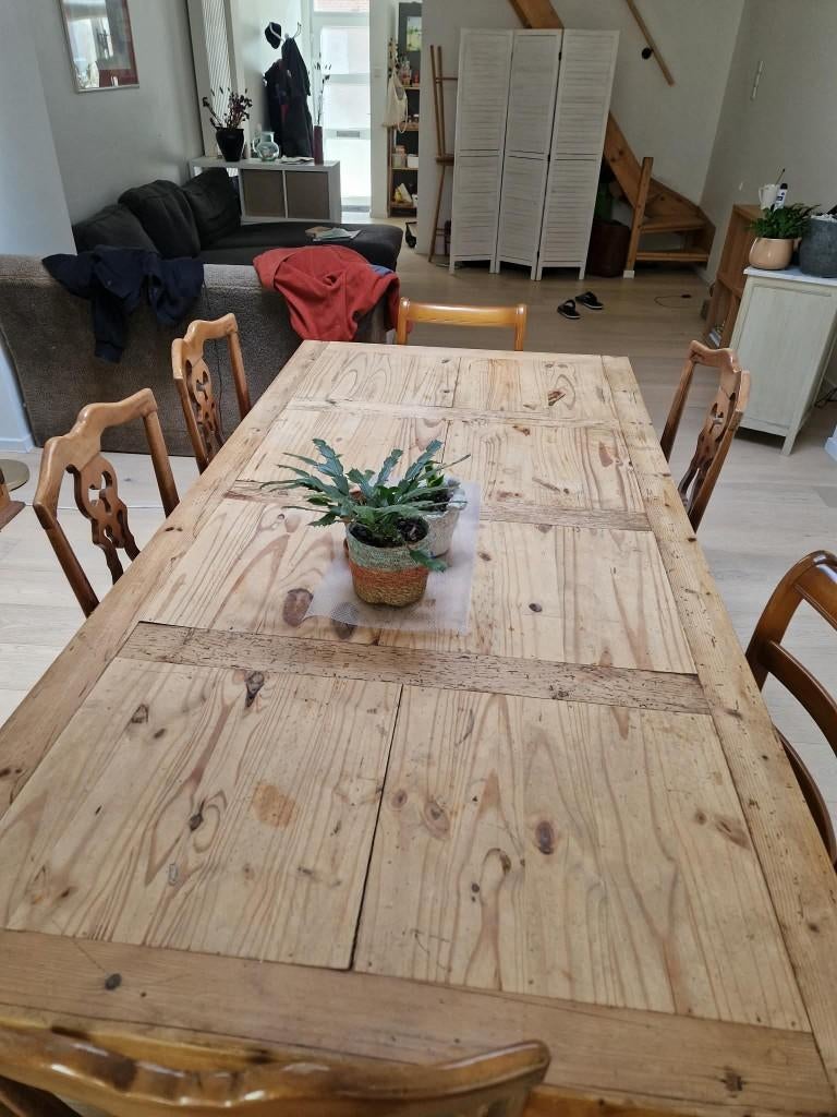 Houten tafel en stoelen, Huis en Inrichting, Tafels | Eettafels, Ophalen, Gebruikt, 100 tot 150 cm, Vijf personen of meer