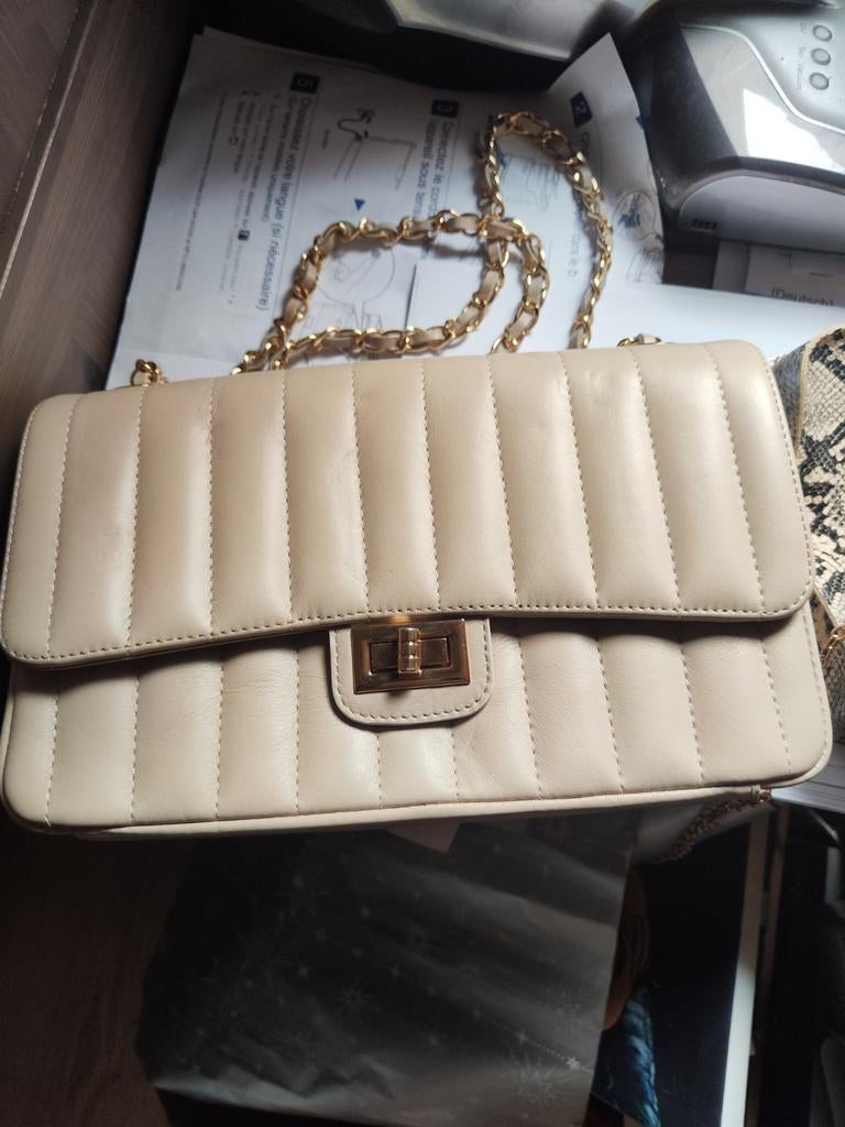 Sac à main en cuir made in Italia Neuf, Ophalen, Nieuw, Beige, Leer